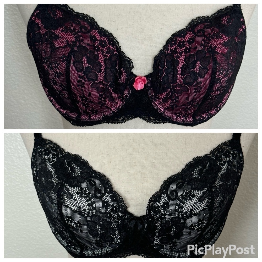 Victoria’s‎ Secret bundle of 2 dream angel lined Demi lace bras pink/black 34D